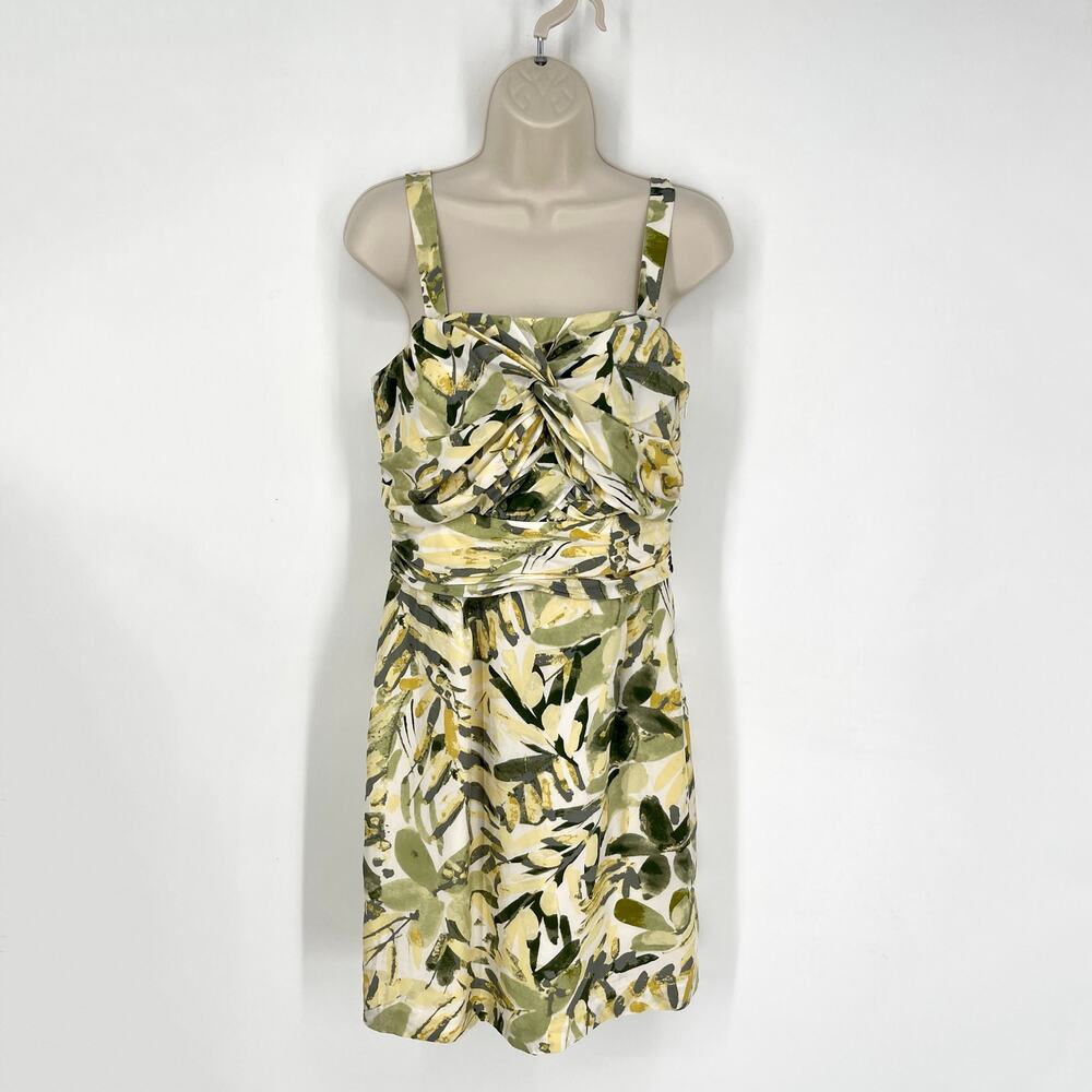 Banana Republic Silk Twist Front Dress Sz 8 Green Yellow Convertible Straps